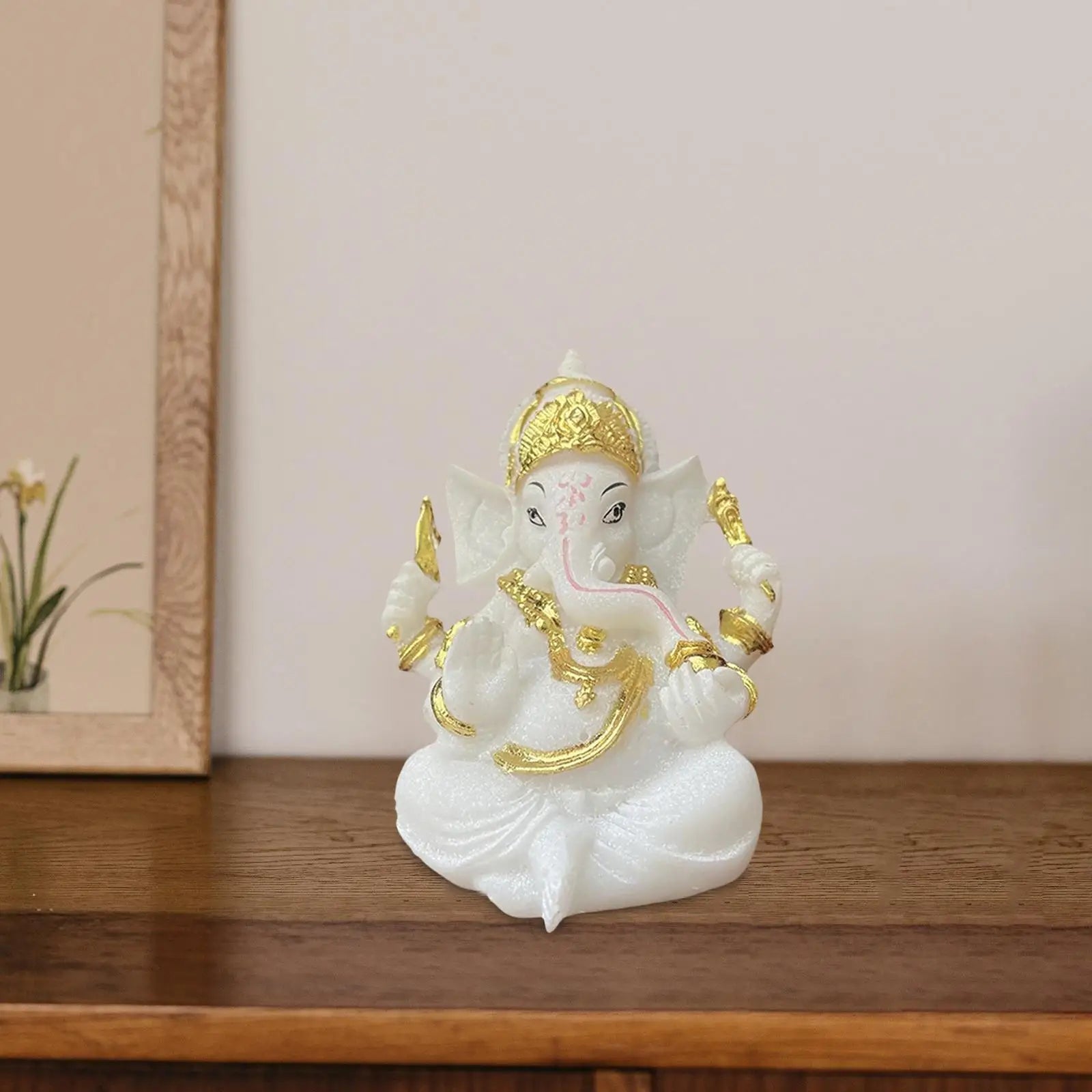 Ganesha Sitting Buddha Statue Sculpture Decorative Tabletop Decoration 3.5inch Tall for Housewarming Gift Fine Workmanship Zpaxo WHITE