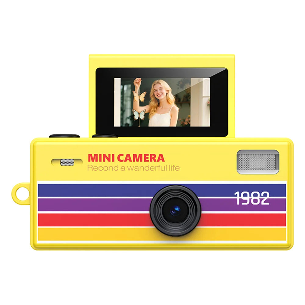 Palm-Sized Mini Digital Camera 180° Flip Selfie Screen with Flashlight Multiple Filters Keychain Portable Digital Camera LK030 Zpaxo Yellow Camera Add 8G