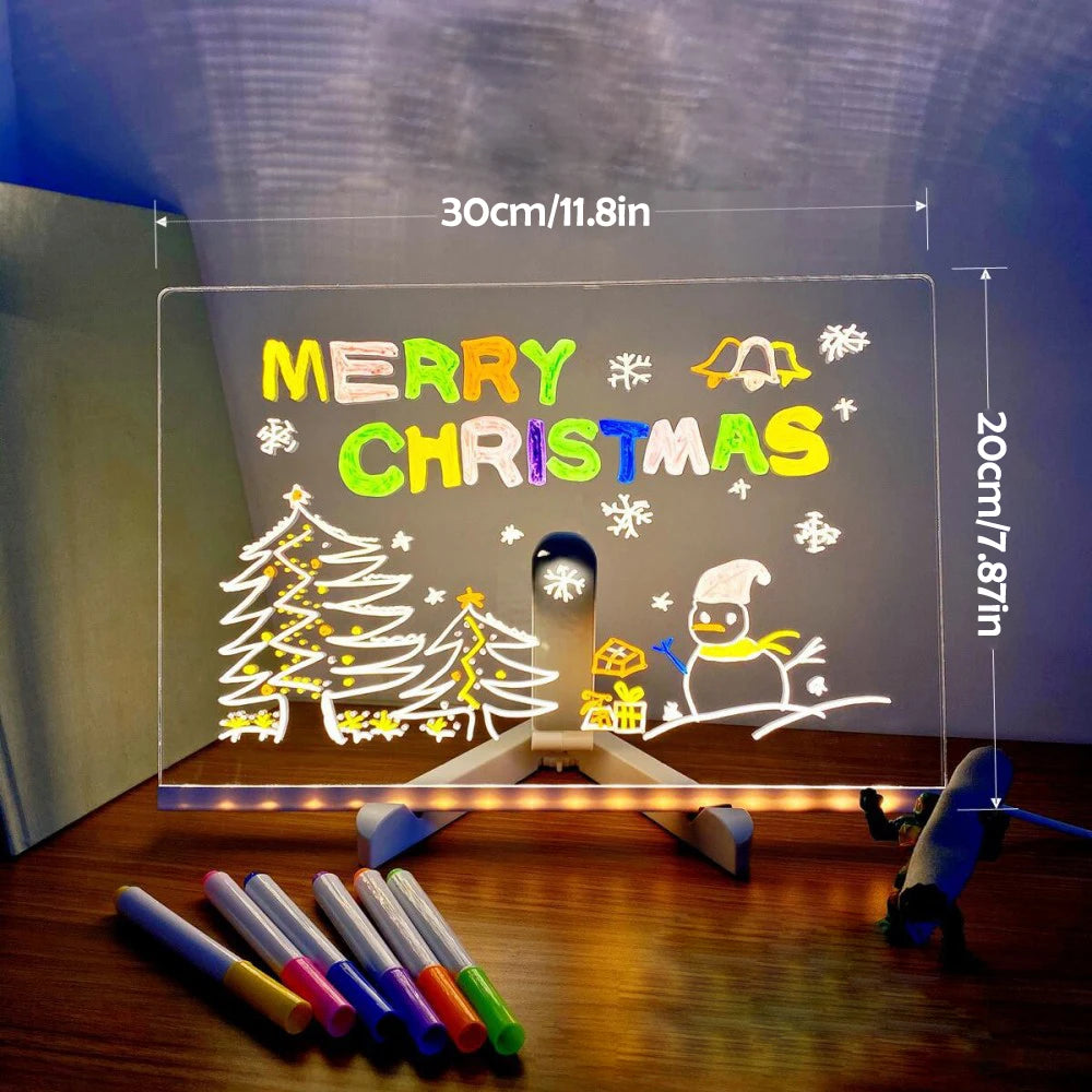 LED Note Board Night Light with 7 Colors Pen Lighted Acrylic Drawing Board Glowing Message Marker Board For Office School Home Zpaxo Big-30x20CM