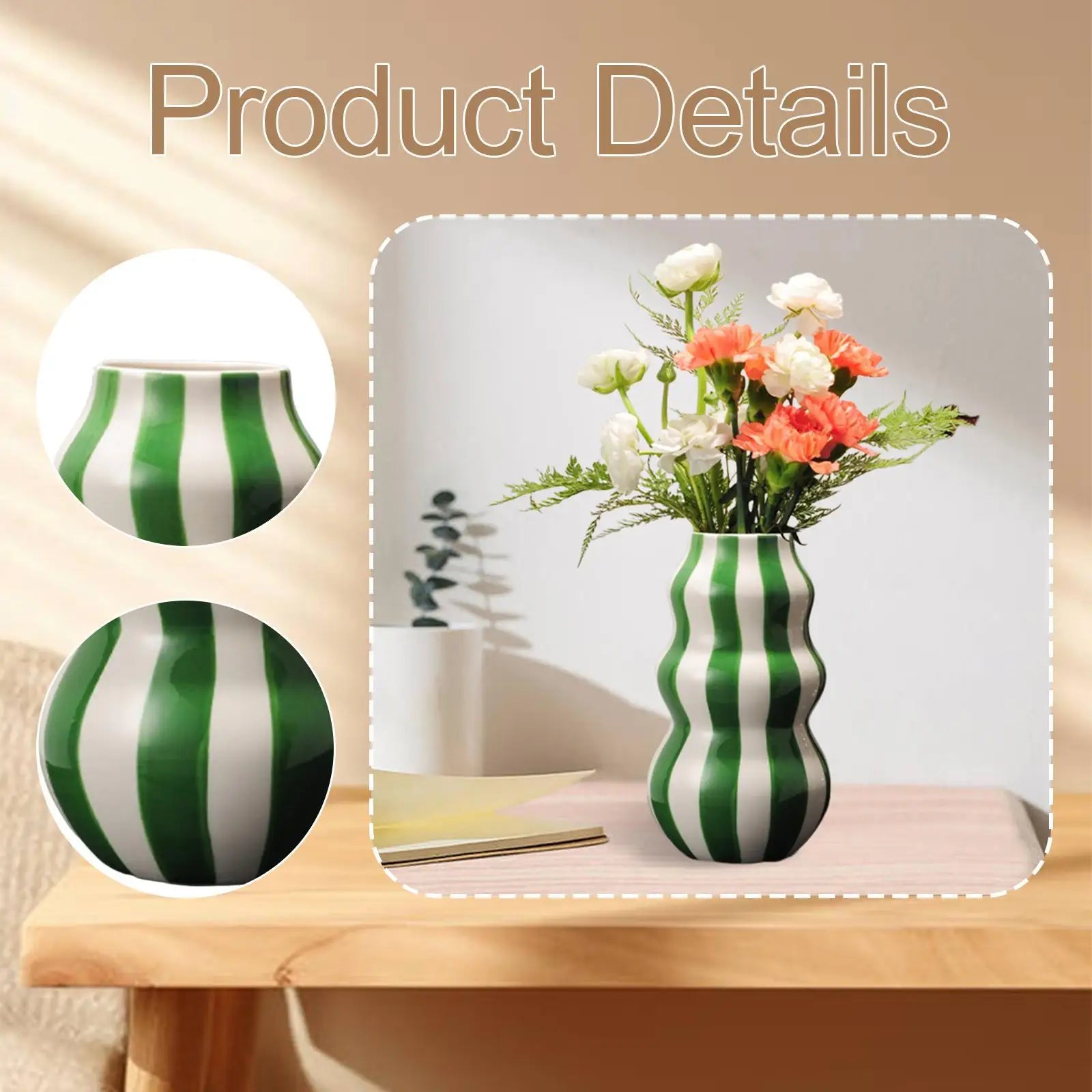 Painted Striped Ceramic Vase | Modern Flower Vase Home Décor Decorative Ceramic Vase Zpaxo