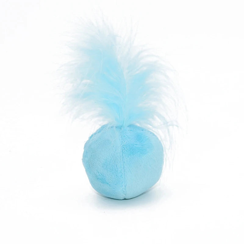 Furry Ball Cat Toy Feather Catnip Interactive Pom Balls Cats Soft Zpaxo SKY BLUE
