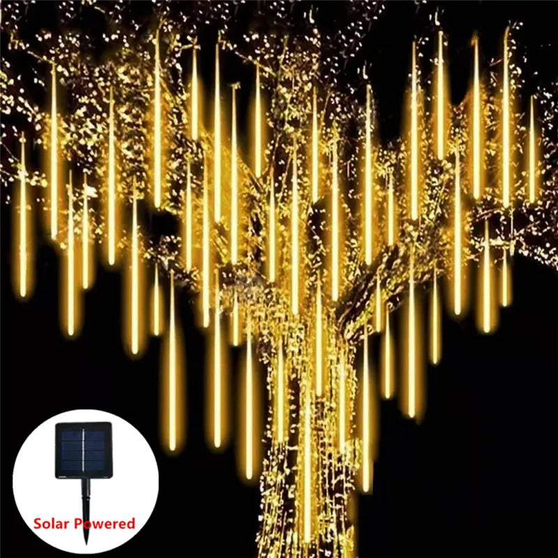 Solar LED String Lights Meteor Shower Fairy Garland Outdoor Garden Zpaxo Solar - Warm white 30cm - 8 tubes