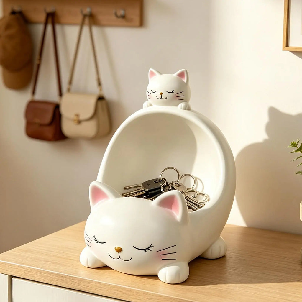 Jewelry Dish Tray Resin Cute Cat Figurine Home Decor Decorative Ring