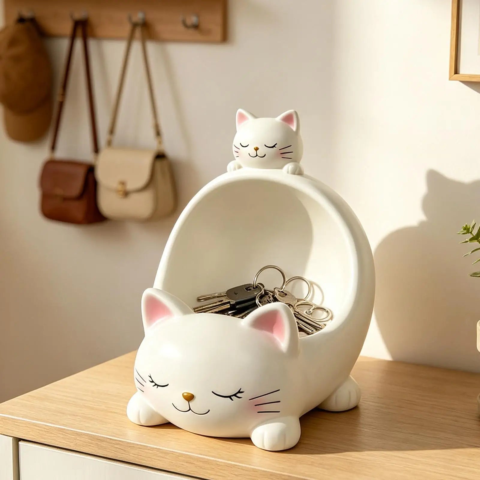 Jewelry Dish Tray Resin Cute Cat Figurine Home Decor Decorative Ring