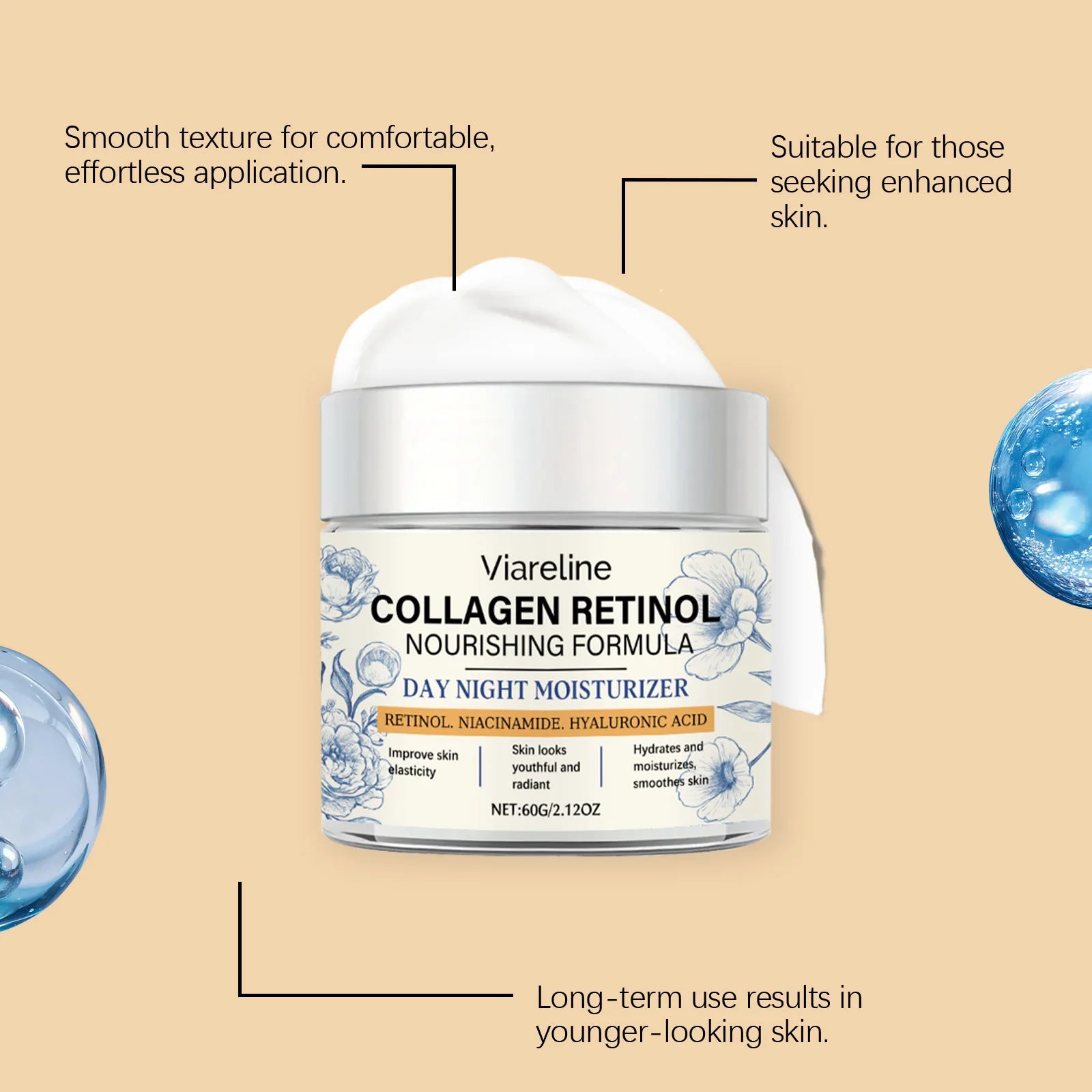 Viareline Retinol Moisturizing Cream – Hydration & Firming 60g Retinol Face Cream Zpaxo