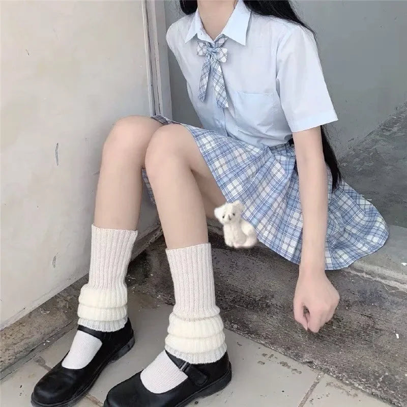 Grey Slouchy Retro Knit Socks Harajuku Loose Leg Warmers Mid-calf JK