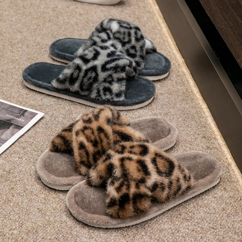 Women's Leopard Print Open Toe Slippers Spring Autumn Indoor Shoes