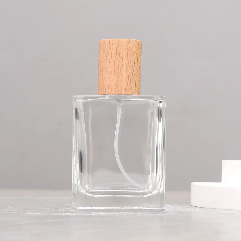 30ml Square Glass Perfume Spray Bottle – Refillable Wooden Cap Perfume Spray Bottle Zpaxo Dark Beech Wood
