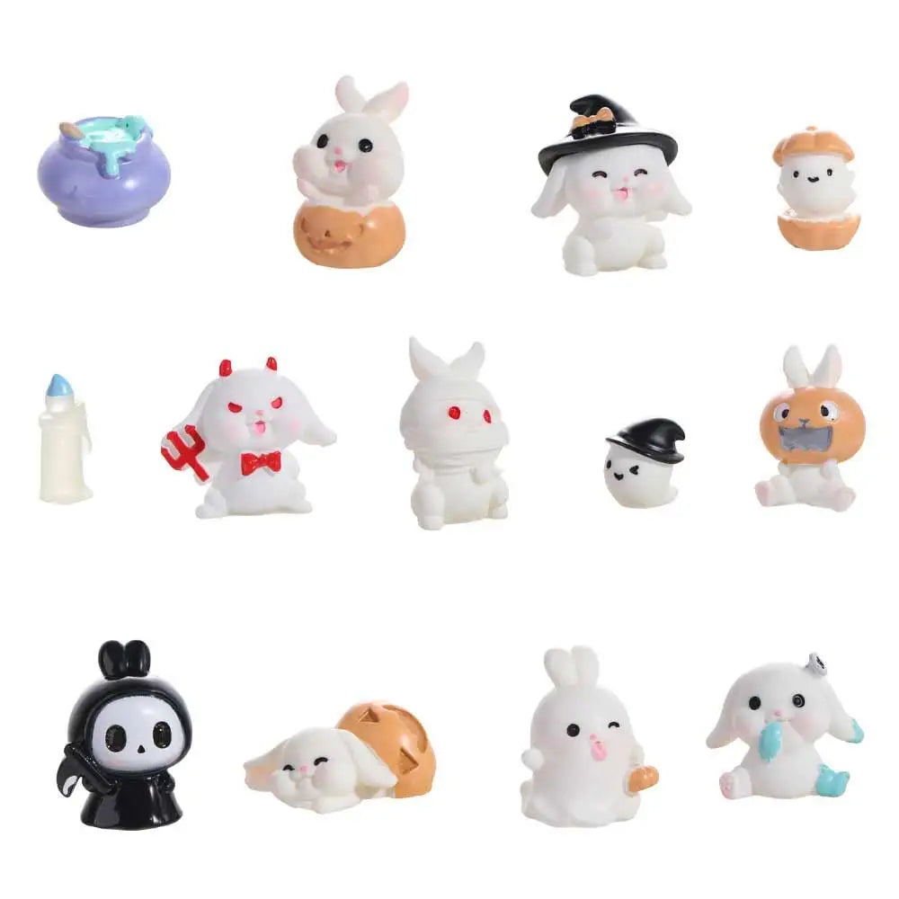 Rabbit Halloween Micro Figurine Ornaments Ghost Pumpkin Decorations Zpaxo