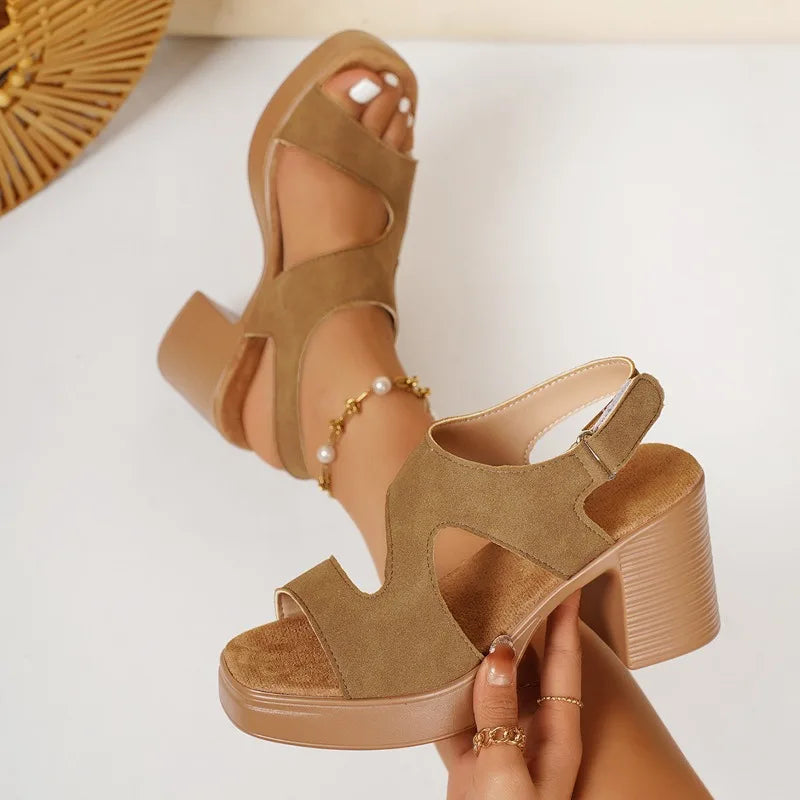 High Heeled Sandals Women's 2025 Summer Thick Heeled Platform Sandals Women's Fishmouth One-Word Buckle One-Word Gladiator Shoes Zpaxo