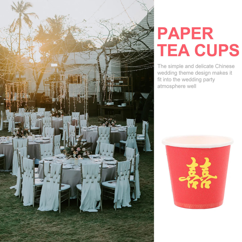 Wedding Paper Cups Red Xi Theme Small Disposable Tea Party Chinese