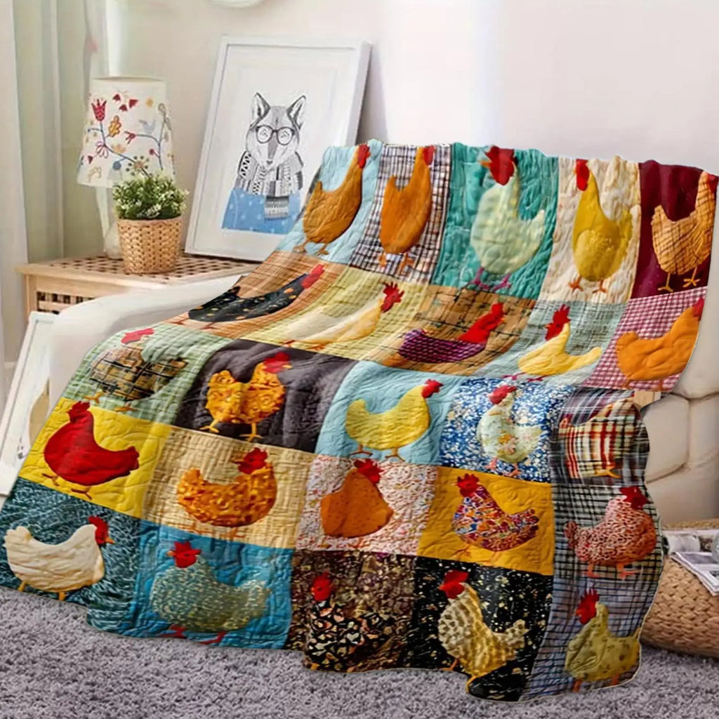 Chicken Print Blanket Soft Foldable Breathable Quilt Throw Cute