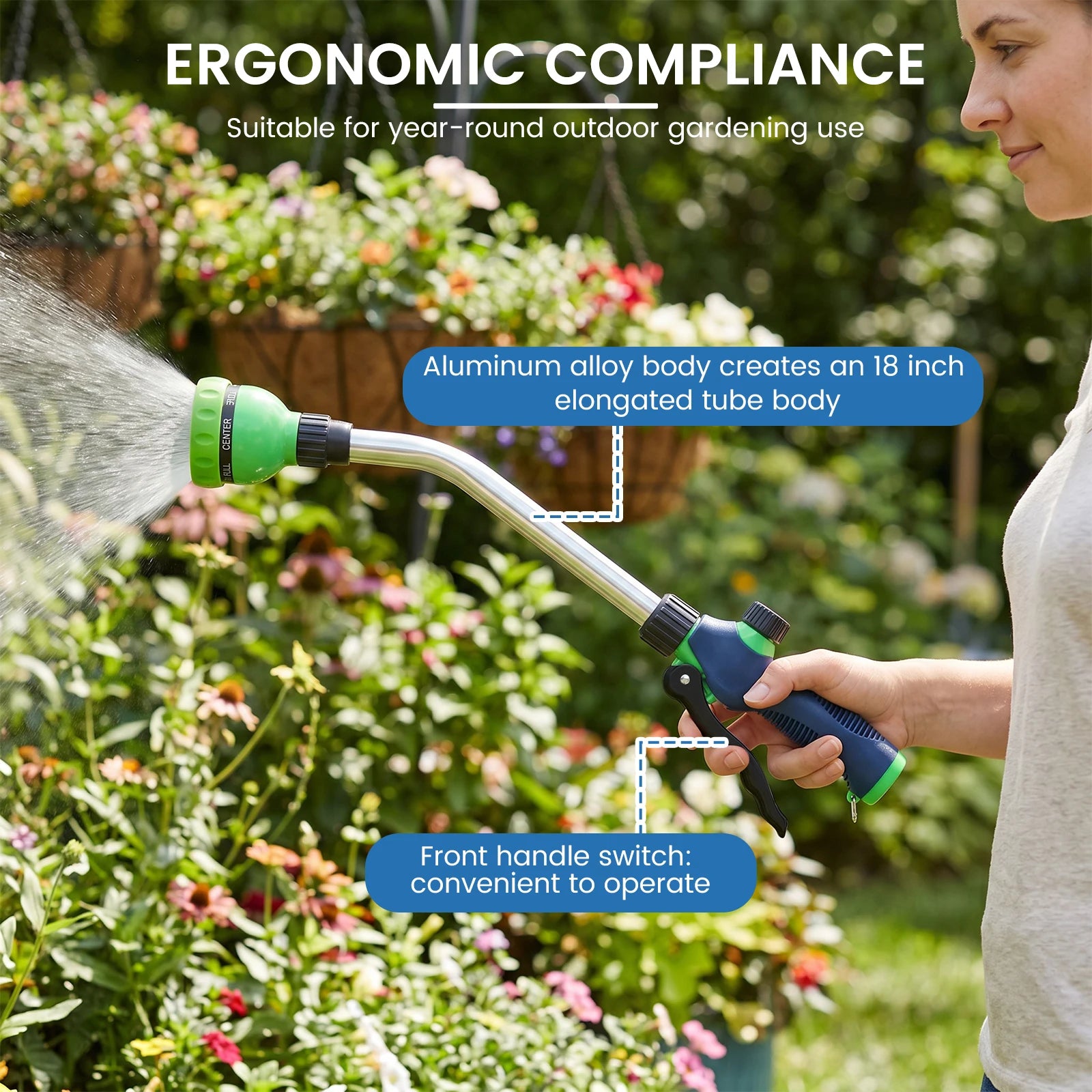 Watering Wand Garden Hose Spray Nozzle 8 Pattern Long Wand Sprayer High Pressure Flow Control Watering Gun for Yard Patio Cleani Zpaxo