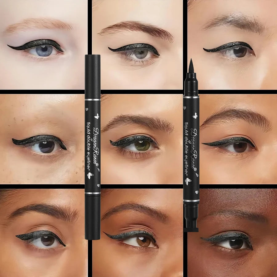 Double-Ended Stamp Eyeliner Waterproof Non-Smudge Eyeliner Liquid Pen Quick-Drying Waterproof Sweat-Proof Not Easy to Smudge Eyeliner Stamp Eyeliner Liquid Zpaxo