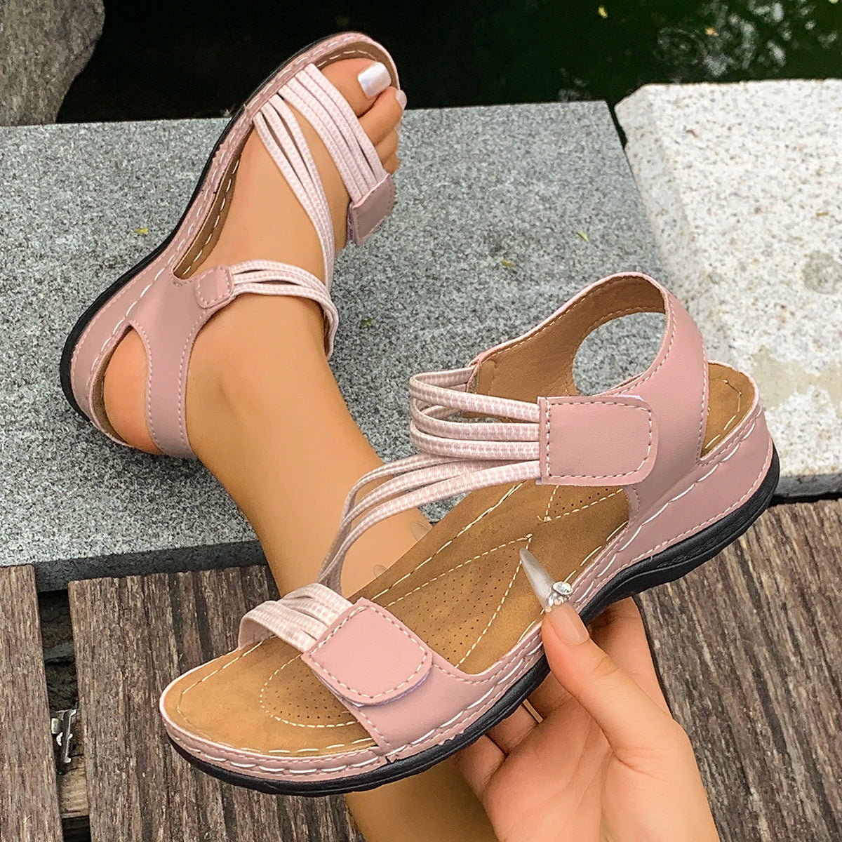 Women Sandals Casual Wedges Soft Heeled Lightweight Shoes Woman 2025 Zpaxo Pink 39