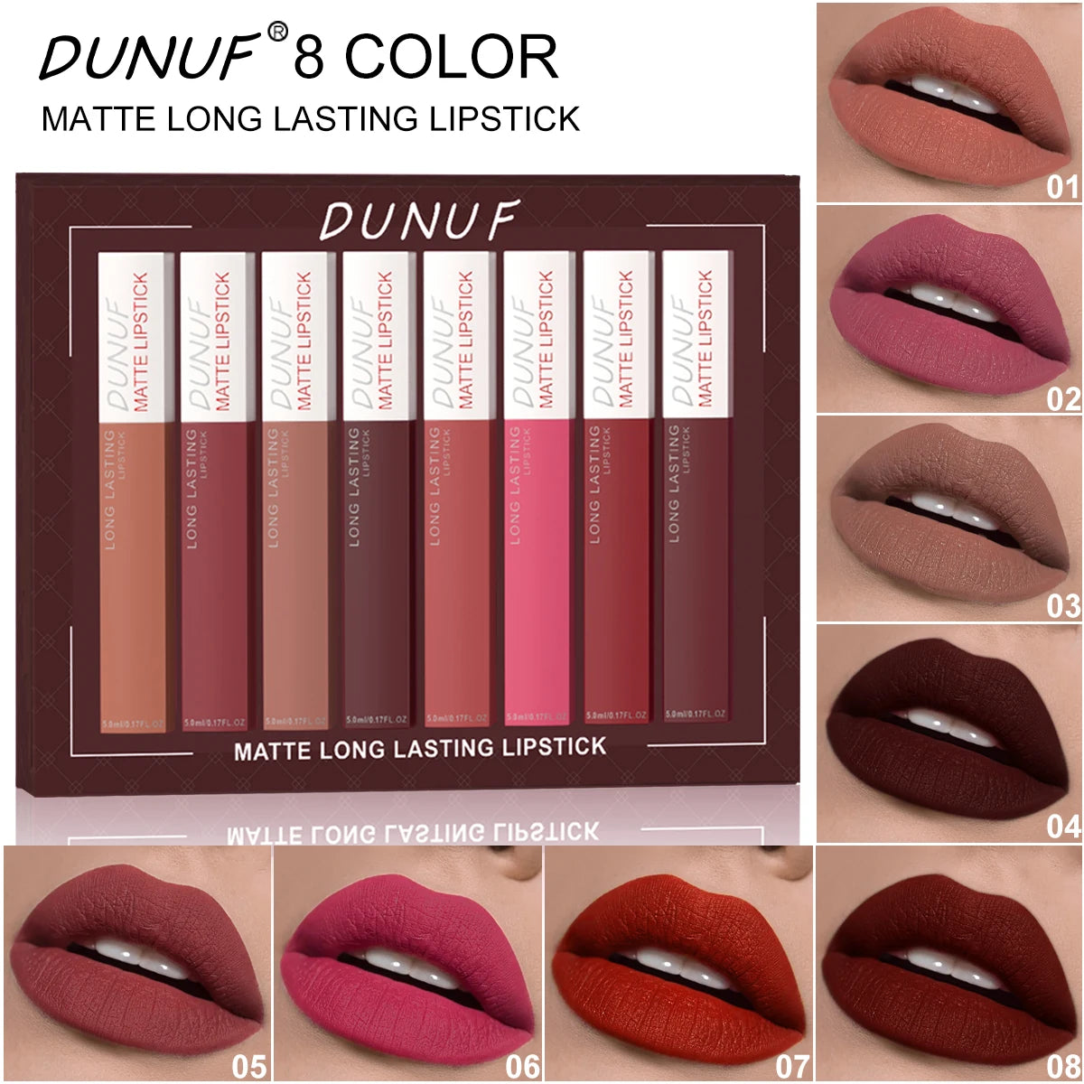 8Pcs/Set Matte Velvet Lip Gloss Long Lasting Nude Shades Non Fading Waterproof Sweatproof Lightweight Comfortable Zpaxo