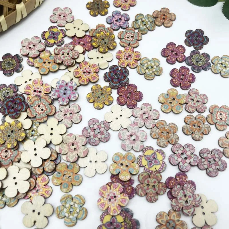 Vintage Flower Wooden Buttons 20/50/100pcs – Sewing & Crafts Wooden Craft Buttons Zpaxo