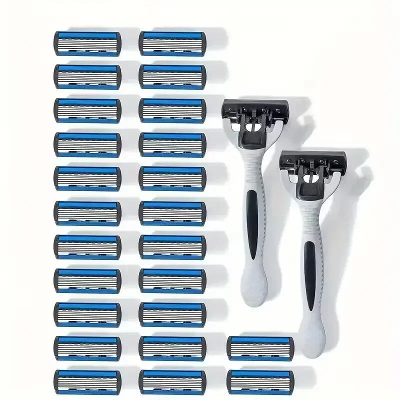 Men's Safety Razor Manual Stainless Steel 6-Layer Blade Hair Removal Tool Replaceable Razor Head Grooming Kit Zpaxo