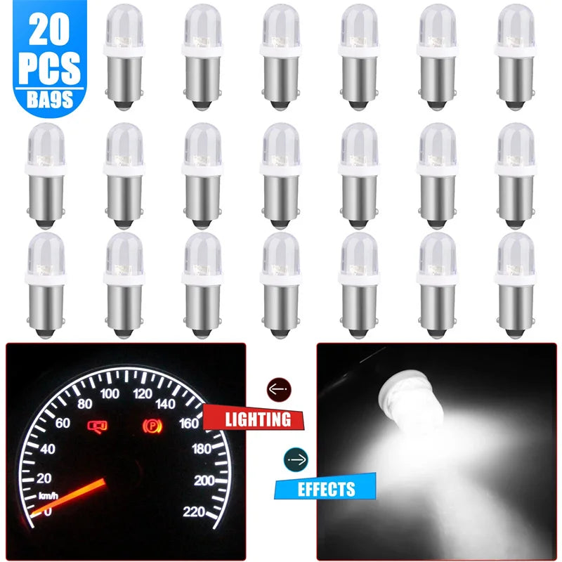 20-Pack BA9S LED Bulbs 6000K White 12V Car Interior Lights