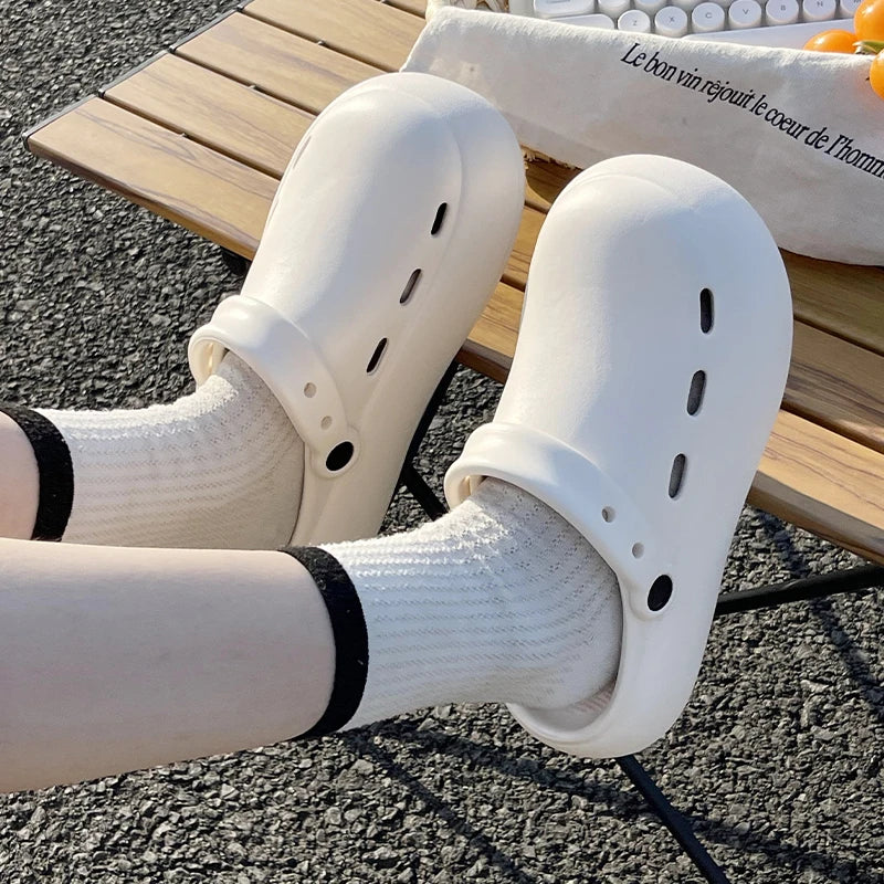 Women Men Summer Couple Closed Toe Hollow Slippers Anti-slip Thick