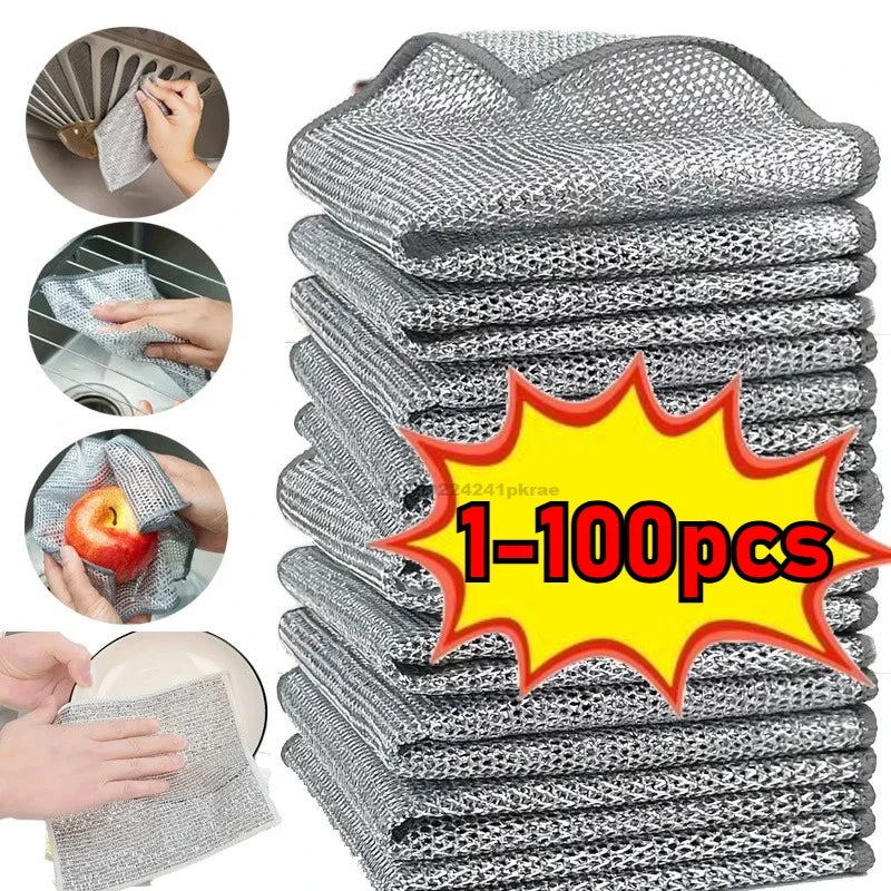 Single/Double-Sided Silver Fabric Dishcloth Dish Towel Absorbent Non-Stick Oil Dish Rag Housework Oil Removal Kitchen Cleaning Zpaxo