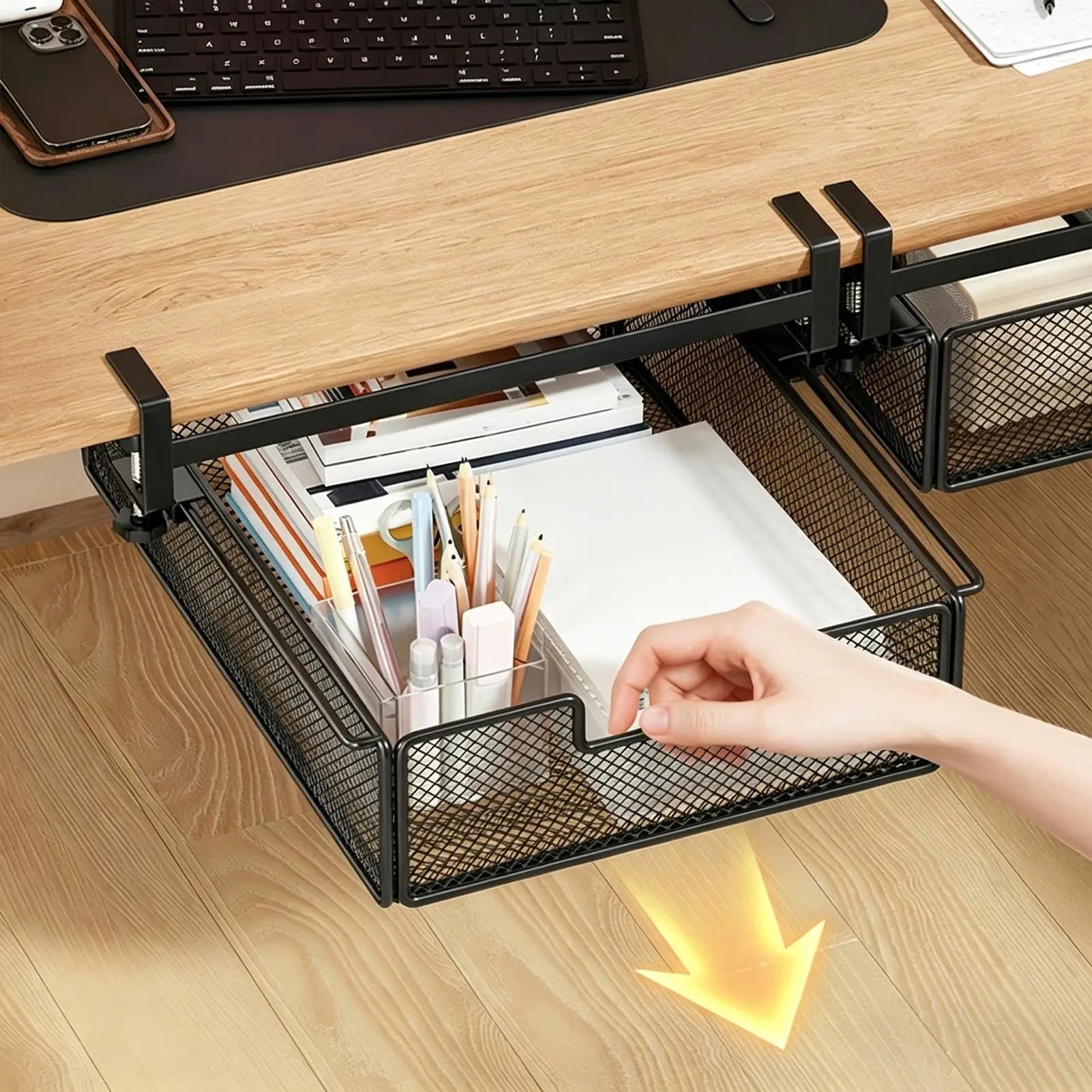 Under Desk Drawer Slide Out No Drilling Storage Organizer Tray Self