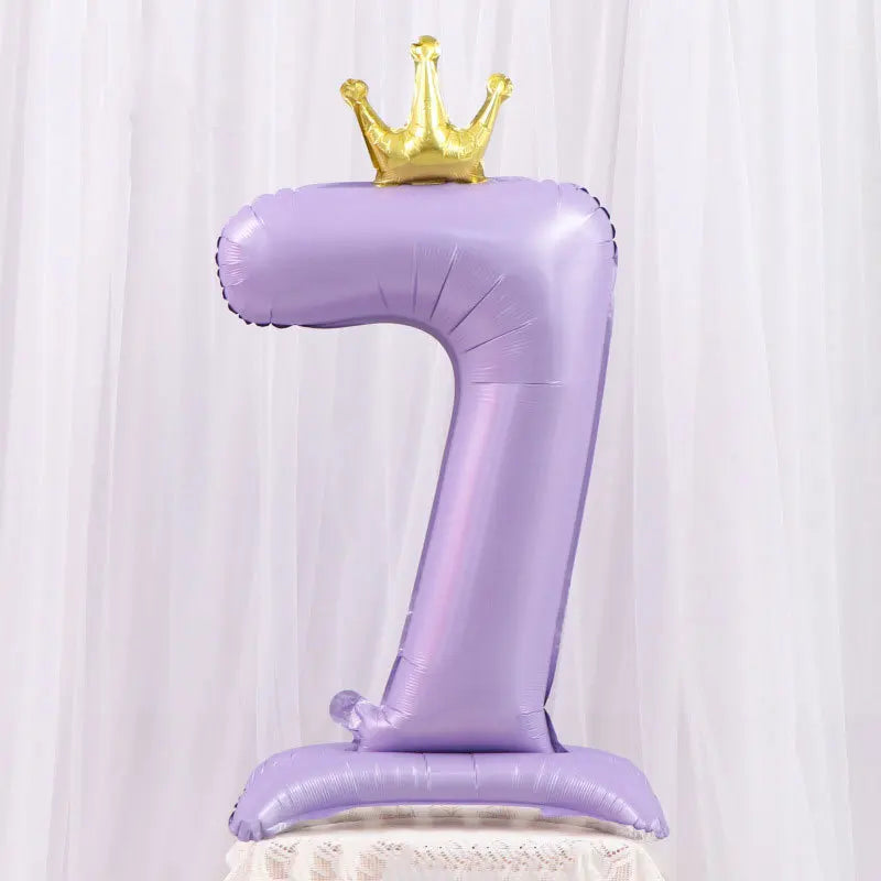 Light Purple Standing Foil Number Balloon Crown Digital Balloons Girl Zpaxo Number7 42inch