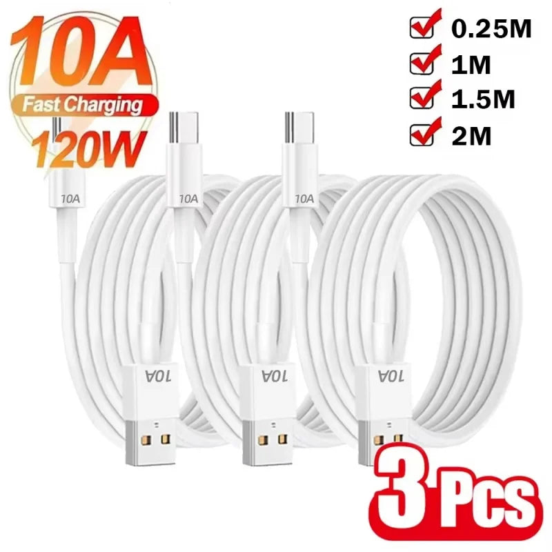 120W 10A USB-C Fast Charging Cable – 1–6 Pack | USB-A to Type-C