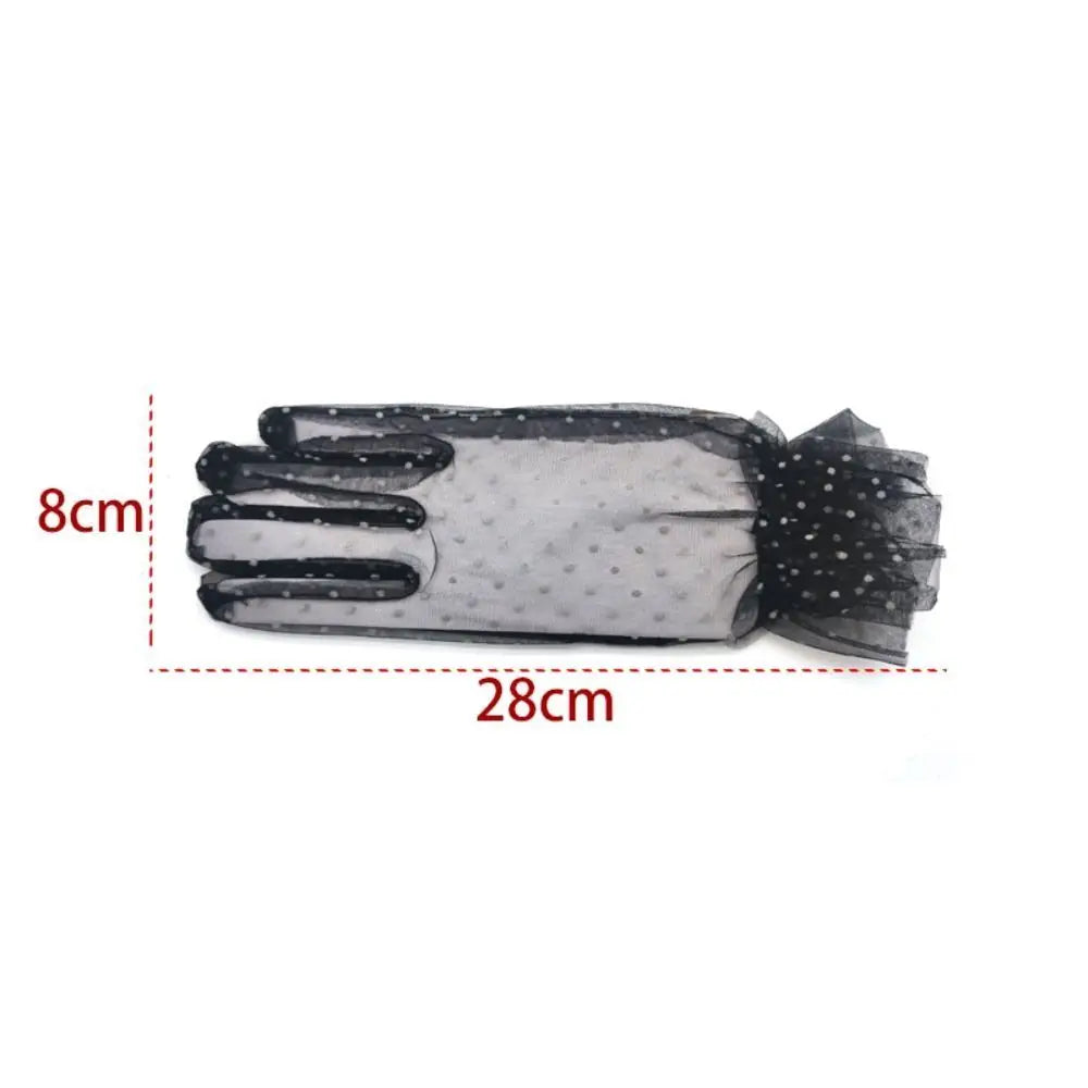 Fashion Ultra Thin Tulle Polka Dot Gloves Full Finger Breathable Lace Mesh Gloves Transparent Wedding Party Mittens UV Sunscreen Zpaxo