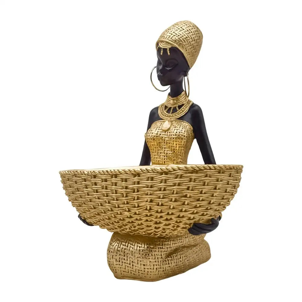 African Statues Vintage Tribal Women Sculpture Gold Black Figurines African Art for Bedroom Living Room Bathroom Apartment Zpaxo A China Mainland