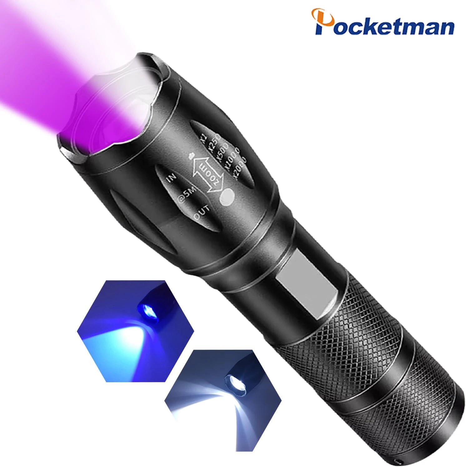 POCKETMAN 2-in-1 UV Blacklight & White LED Flashlight Torch
