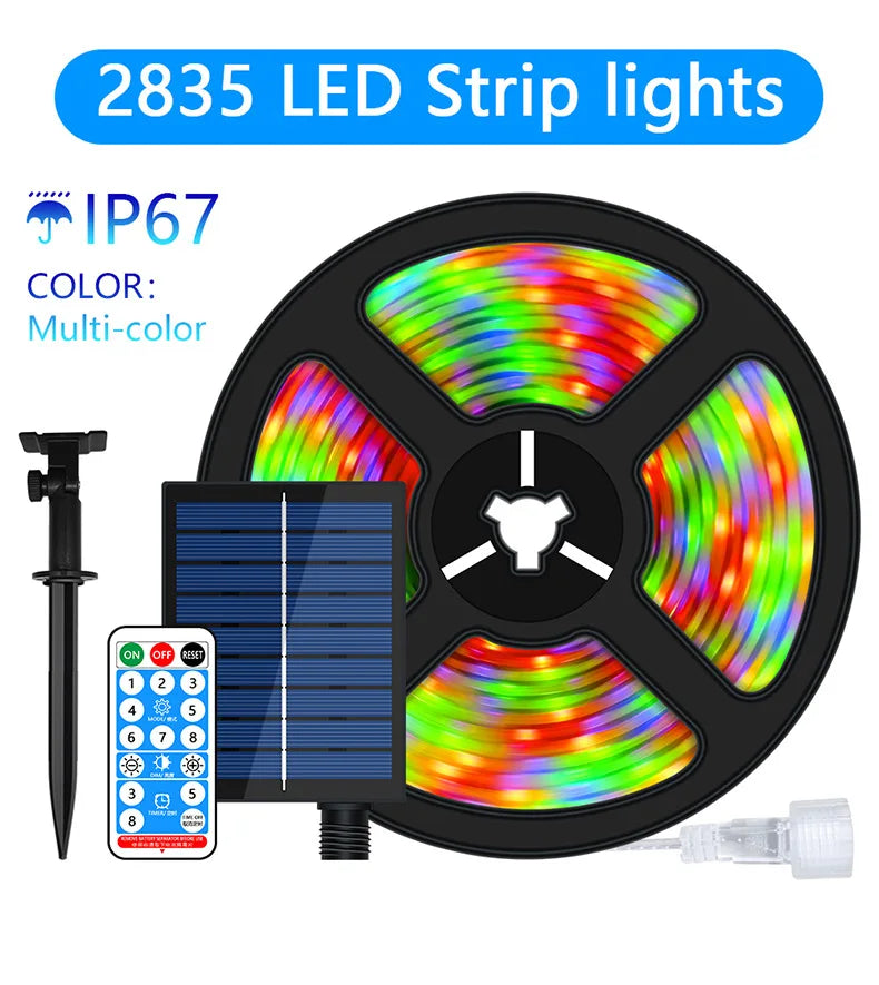 Solar LED Outdoor Strip Lights 8 Modes Fairy Leather Thread Lamp for Christmas Decorative House Fence Yard Lighting Zpaxo RGB 10M 240LED