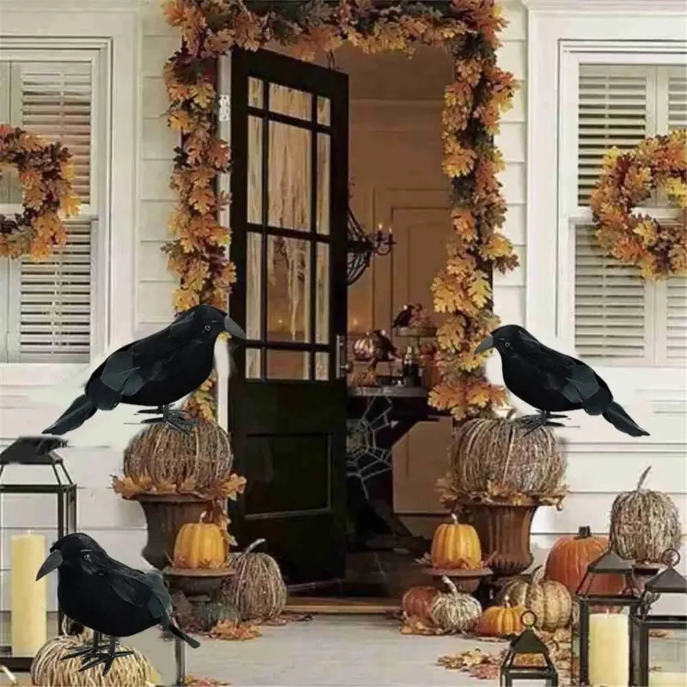 Realistic Black Crow Decoy Model Halloween Decor Outdoor Pest Control Zpaxo