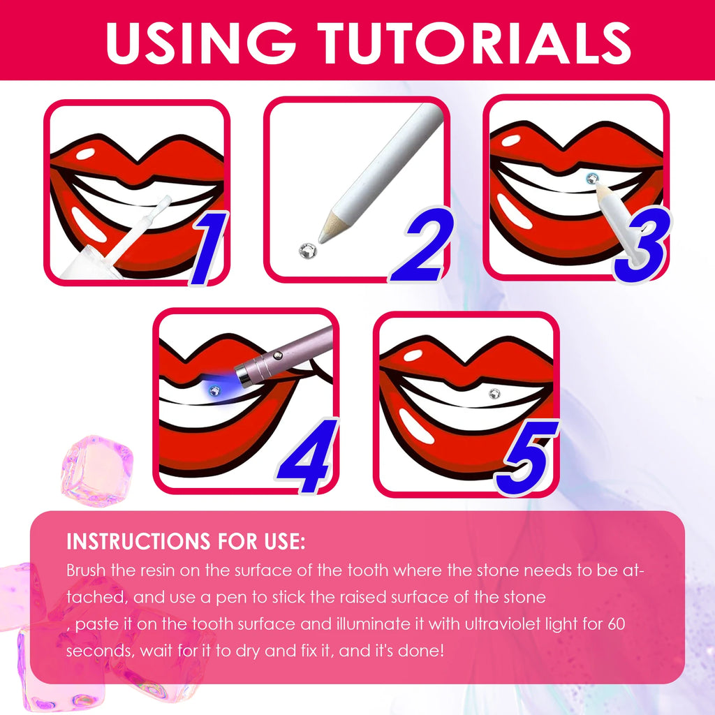 Tooth Gem Set White Rhinestone DIY Dental Jewelry Beautiful Easy To Remove Install Sturdy Gems With Curing Light And Glue Zpaxo