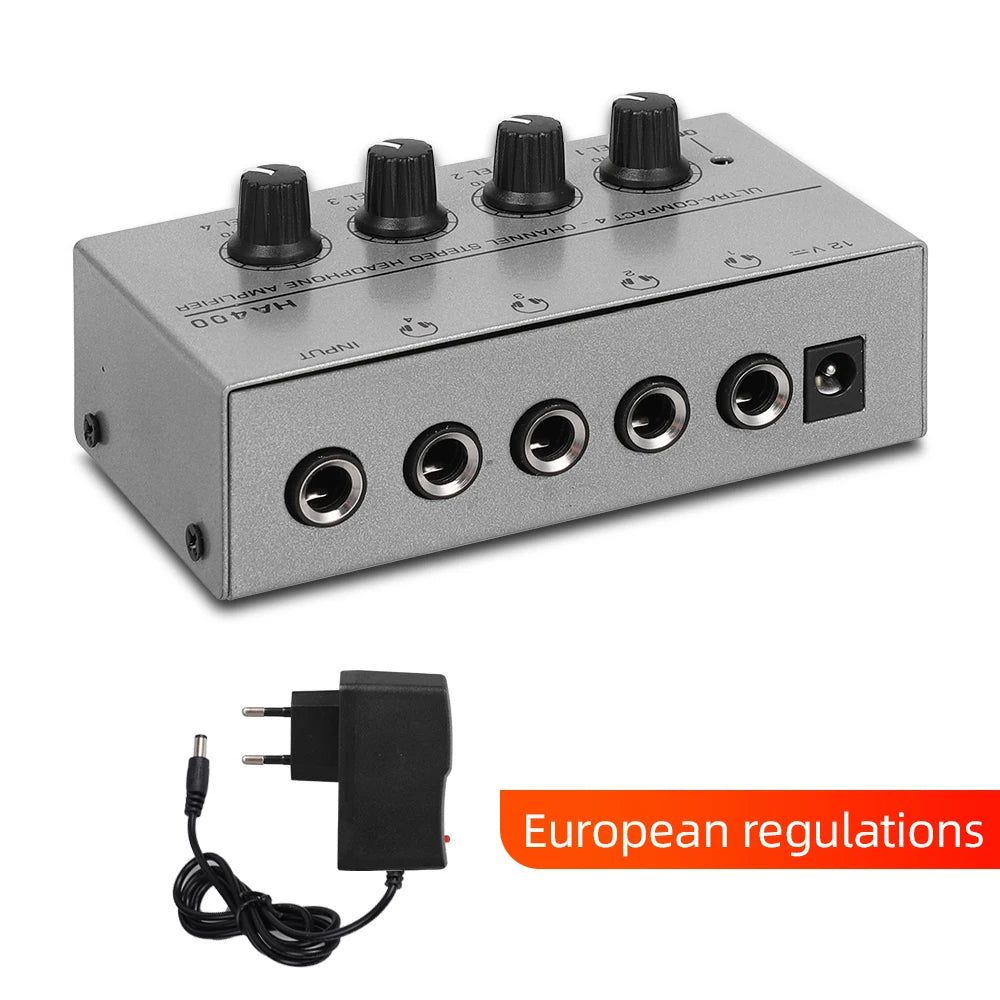 HA400 Mini Amplifier Headphone 4 Channels Ultra-compact Stereo Audio Zpaxo Silver EU Plug