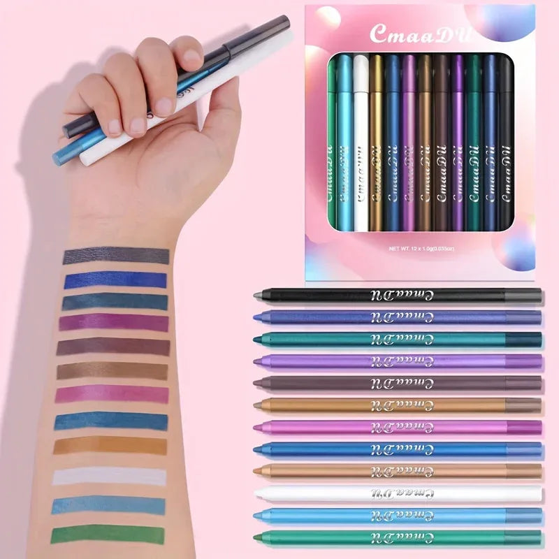 12Pcs/Set of Waterproof Eyeliner Pens Includes Eyeshadow Durable and Easy to Color Highlighter with Shimmering Effects Zpaxo