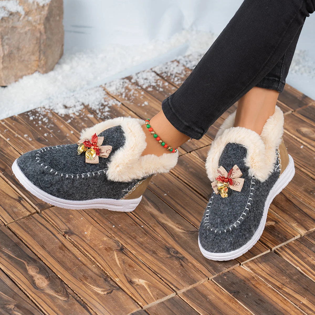 Women Ankle Boots 2025 New Thickened Fluff Lined Snow Boots Easy To Wear Short Fashionable Shoes Warm Cotton Flats Shoes Women Zpaxo Khaki 43
