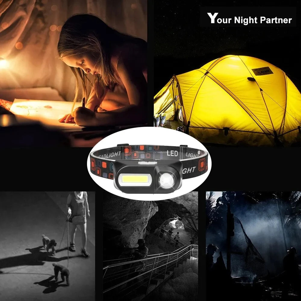 XPE+COB LED Headlamp USB Rechargeable 18650 – 6 Modes