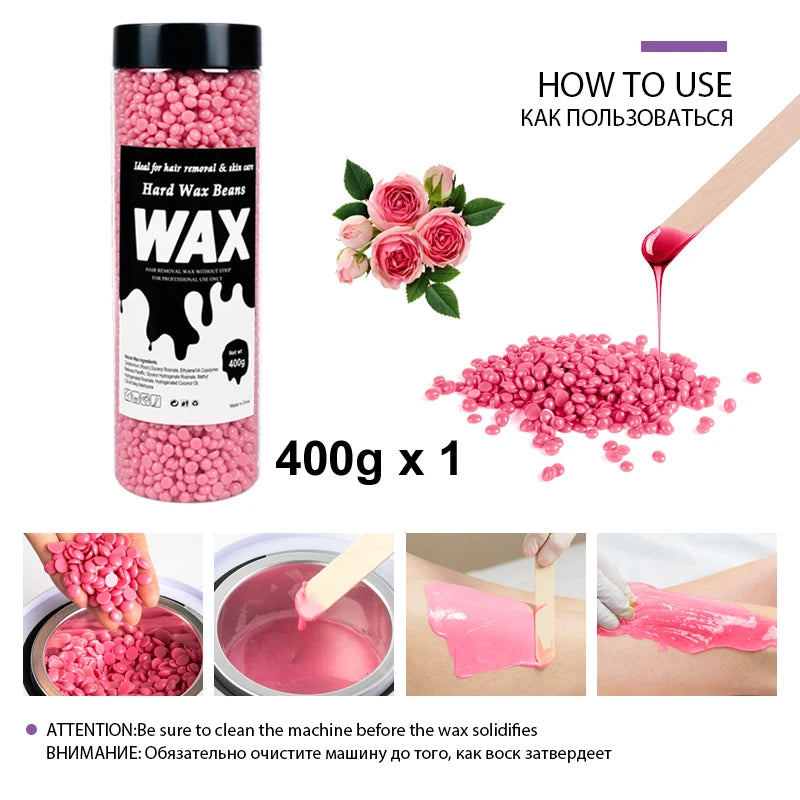 400g Canning Wax Beads For Hair Removal Hot Film Painless Waxing Beads Heating Wax Machine Body Bikini Face Legs Hair Removal Zpaxo