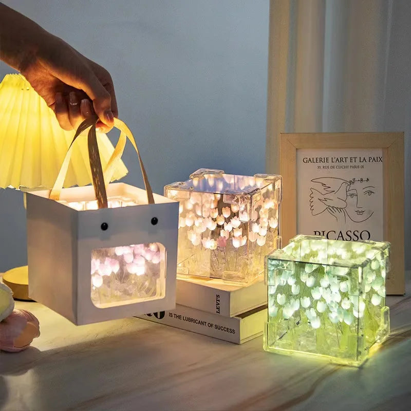 3D Tulip Night Light Perfect Couples Flower Magic Cube Home