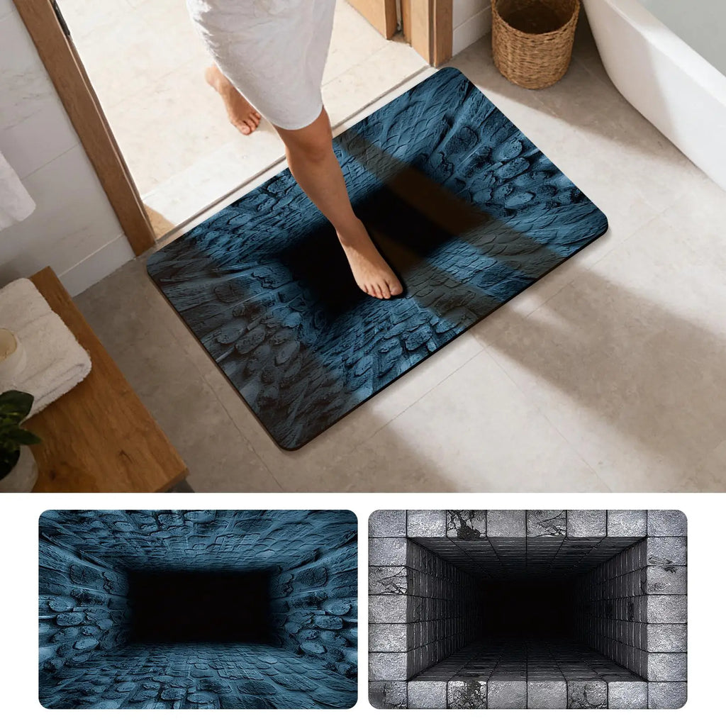 3D Optical Illusion Rug Non Slip Quick Dry Carpet Mat 80x50cm Hole
