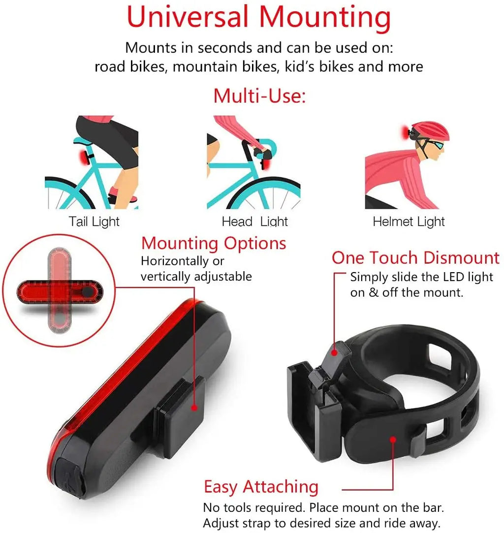 USB Rechargeable LED Bike Tail Light – IPX4, 4 Modes | Zpaxo