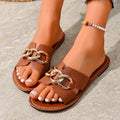 Women Slippers 2025 Outdoor Fashion Flat Metal Chain Shoes Square Zpaxo Brown 42