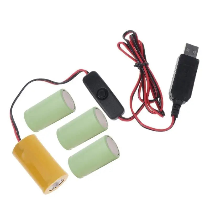 652F USB to LR20 D Dummy Battery Eliminators with Switches Repalce 1-4pcs D Batteries Zpaxo