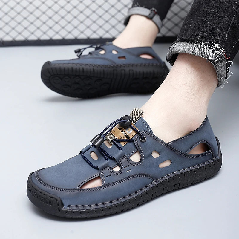 Summer Men Sandals Leather Mens Casual Shoes Outdoor Beach Roman Zpaxo