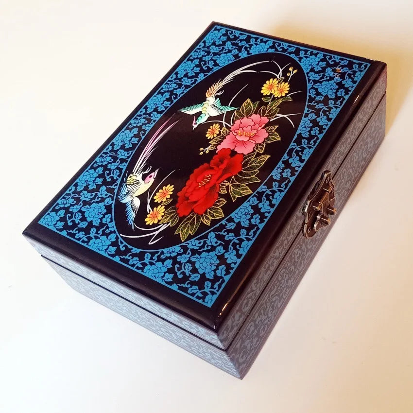 Handmade Lacquerware Jewellery Box – Hand-Painted Wood & Lock Jewellery Storage Box Zpaxo