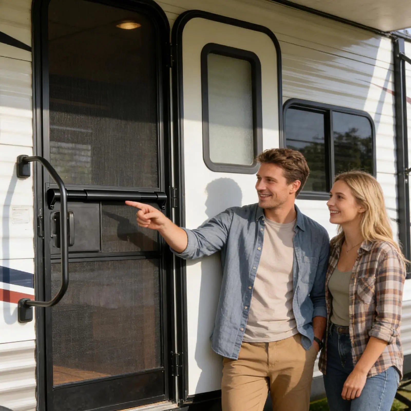 RV Screen Door Crossbar Adjustable Push Grab Bar Trailer Travel Easy