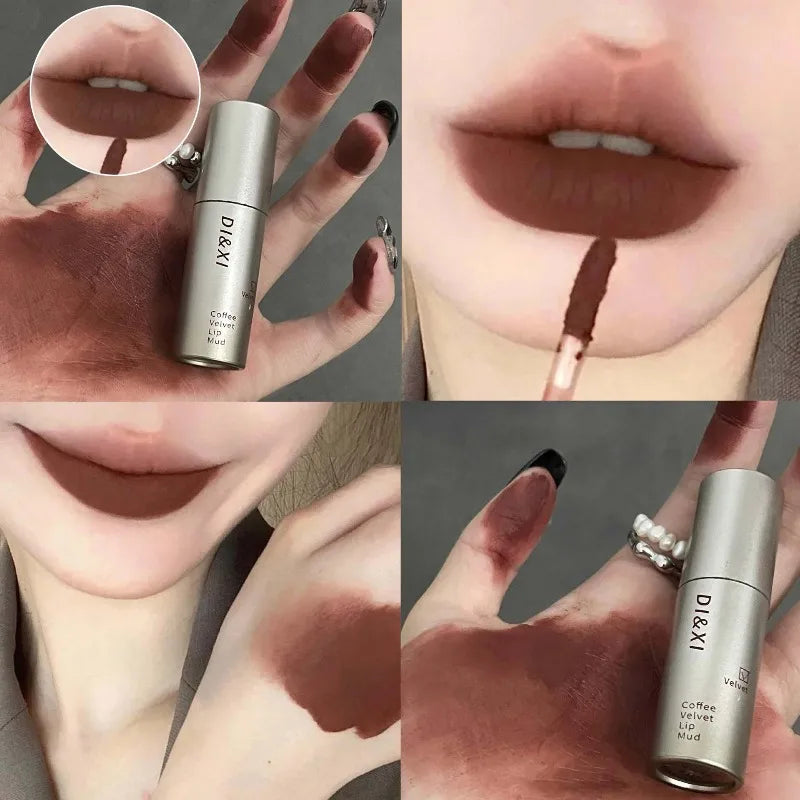 Dark Brown Silver Tube Lip Gloss Matte Velvet Waterproof Liquid