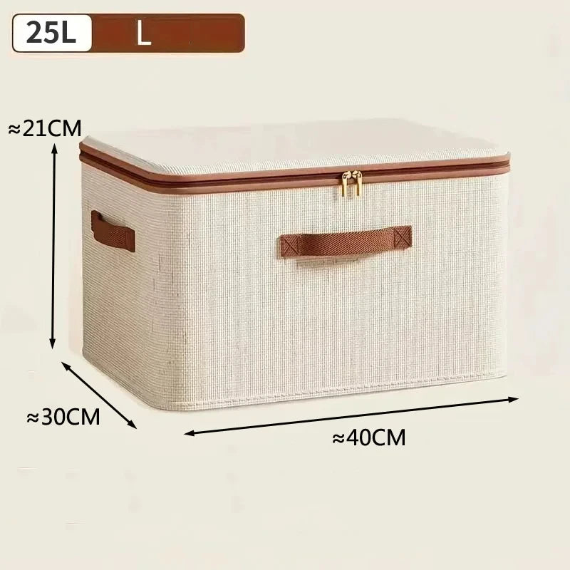 Large Household Storage Box Heavy-duty Hard Shell Cotton Linen Zipper Storage Organizer Box with Lid for Clothes Toys Blankets Zpaxo L-25L-40x30x21CM
