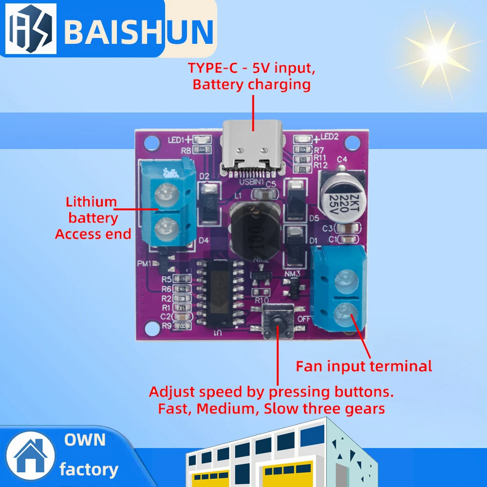 5V/7V/9V 3-Speed DC Motor Driver Module, Fan Drive Board with Charging Function Zpaxo with type-c 1pc